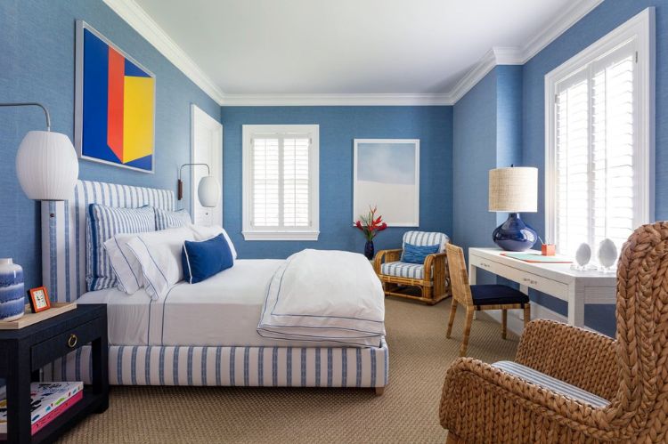 Blue Wall Paneling Bedroom Design